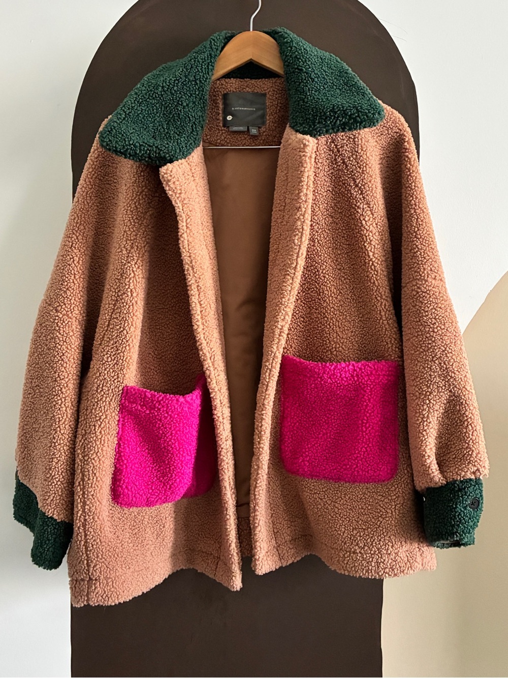 Anthropologie Colorblocked Kimono Sherpa Teddy Coat One Size